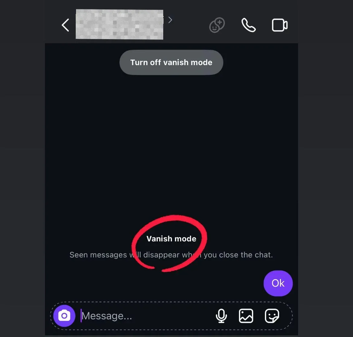 Vanish Mode active indication in a DM