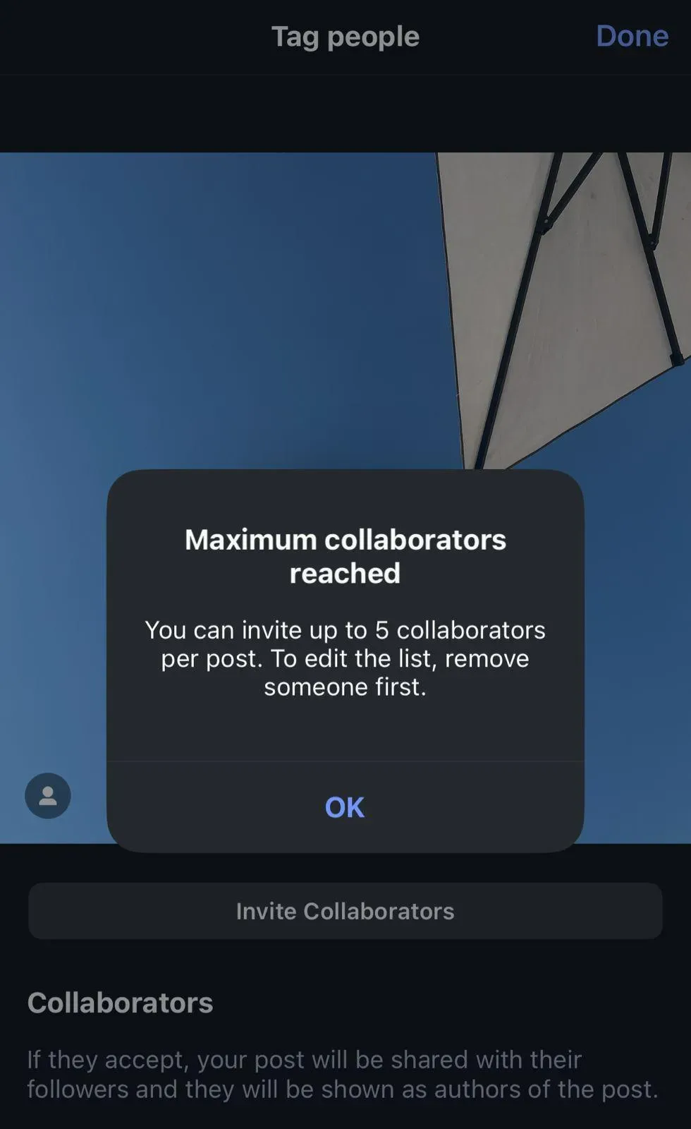 Collab request received in DMs and acceptance flow