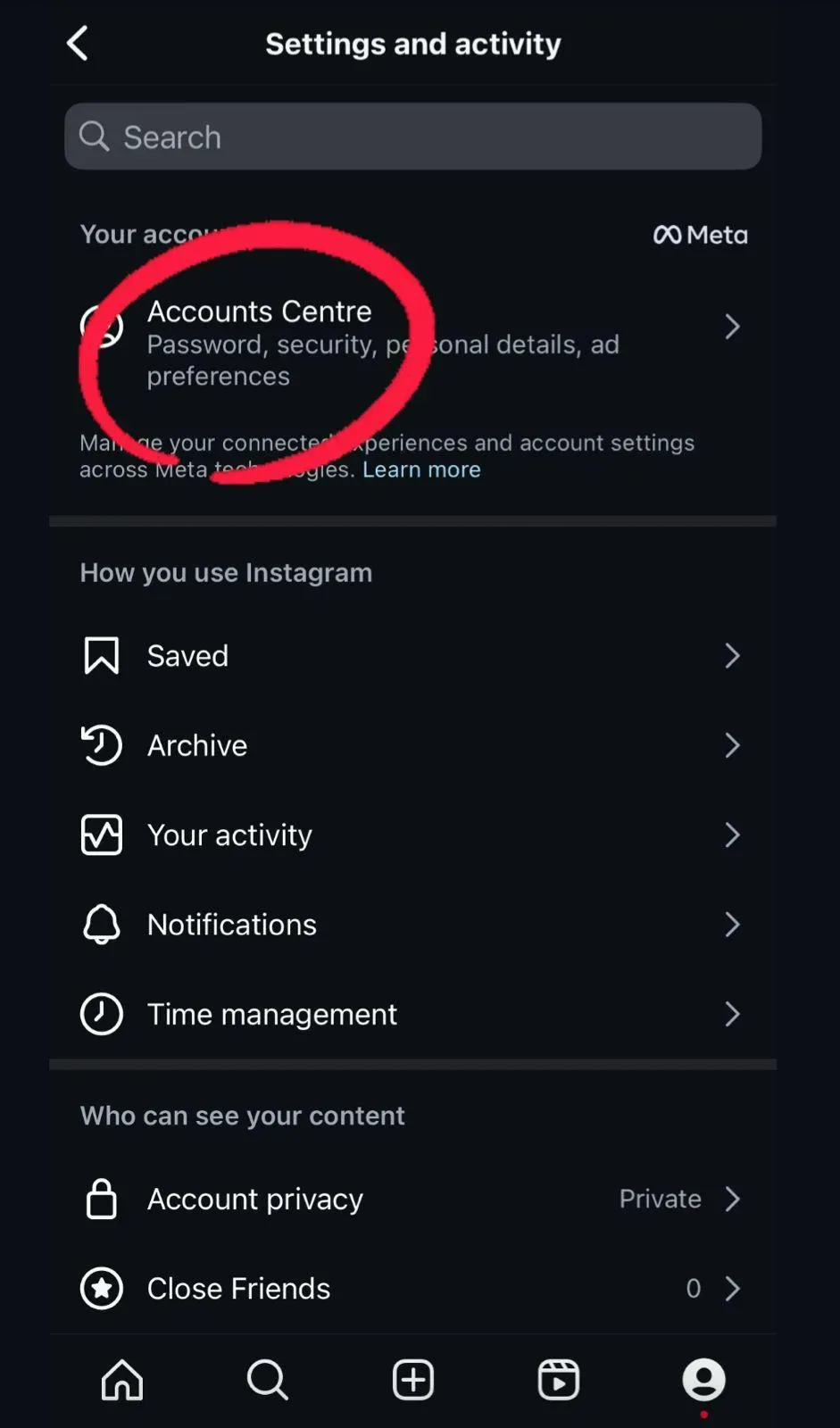 Open Settings → Accounts Center