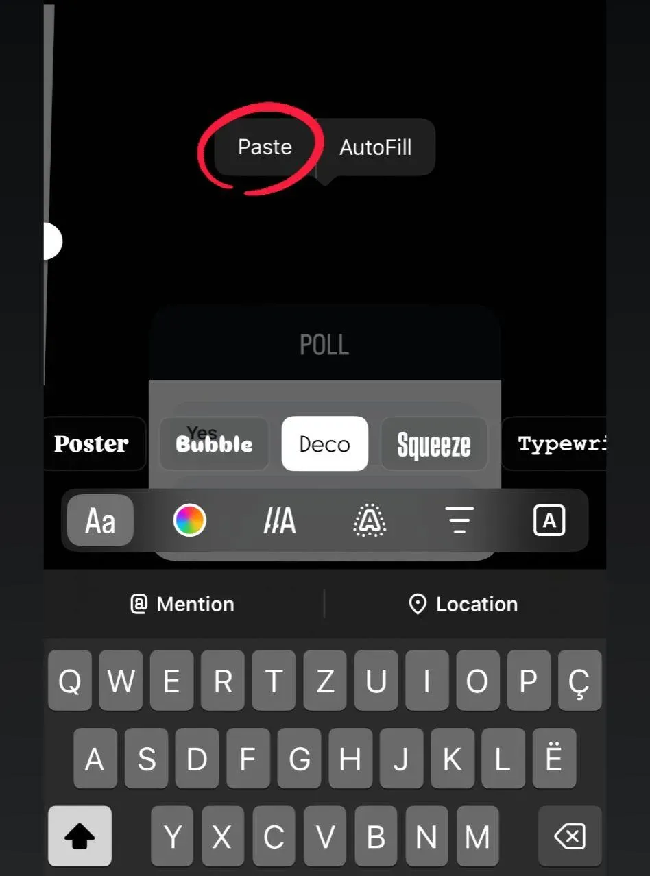 Paste the copied photo into the story background