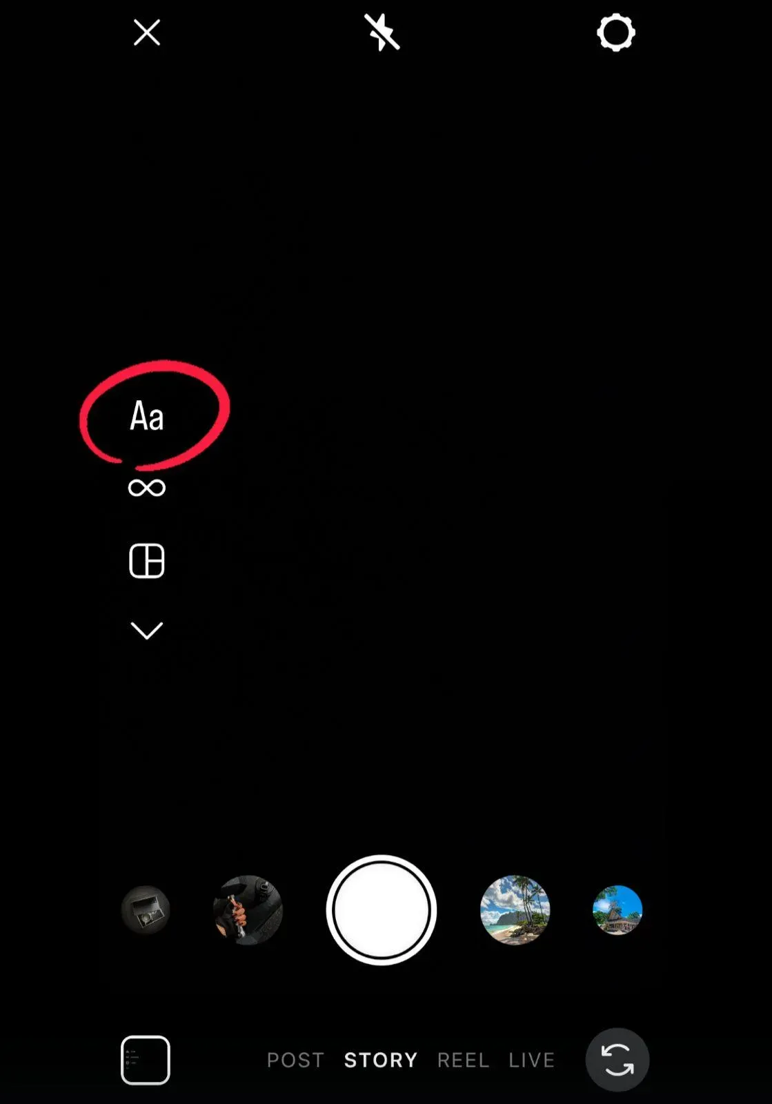 Start a text story (Aa)