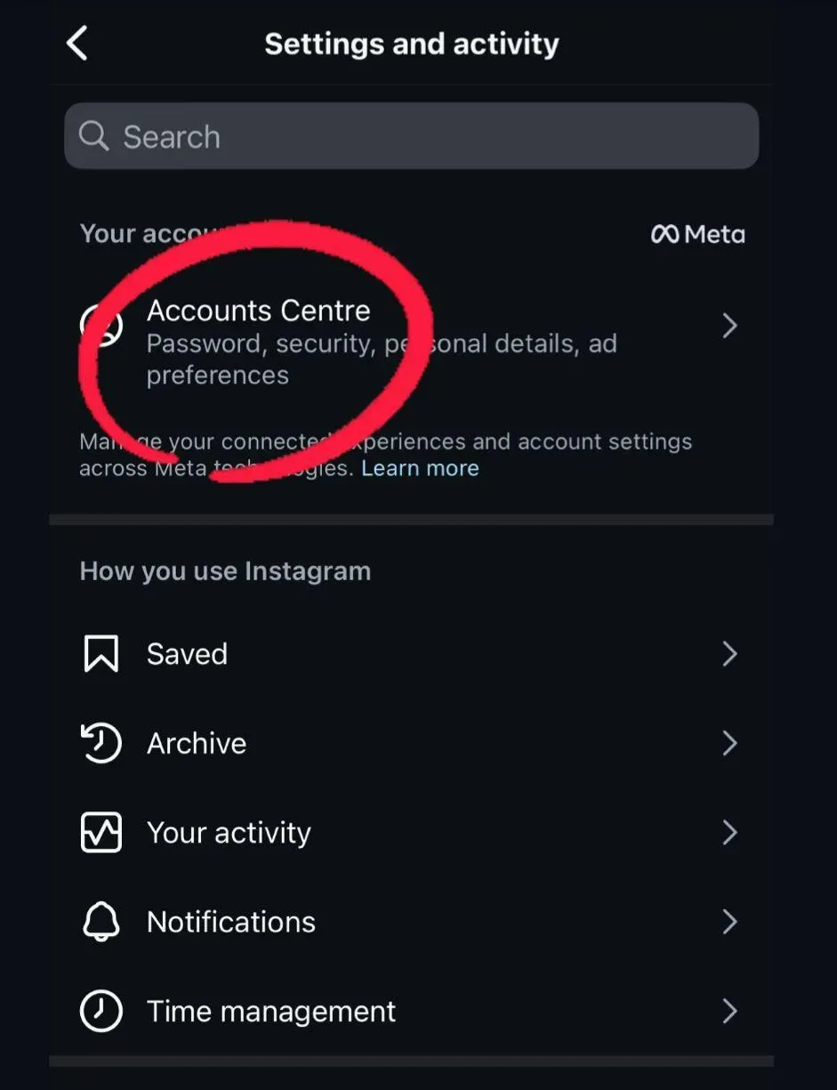 Go to Accounts Center from Settings & Privacy
