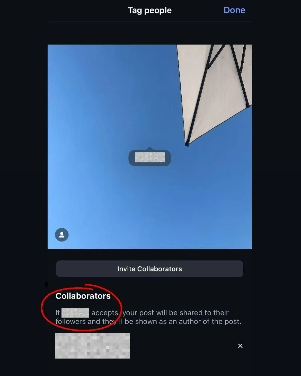 Invite Collaborator option in the tagging screen