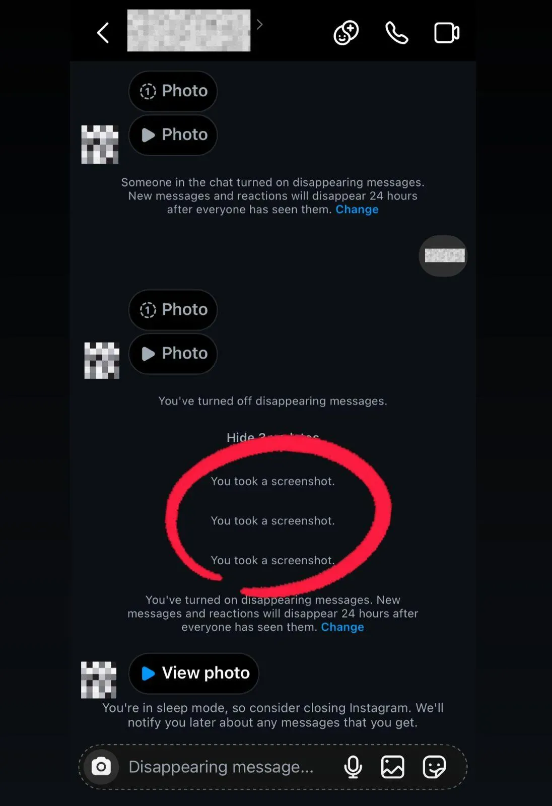 Subtle screenshot notification icon in Vanish Mode