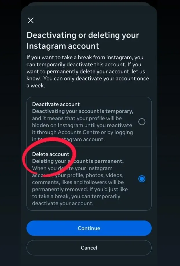 Choose Deactivation or Deletion