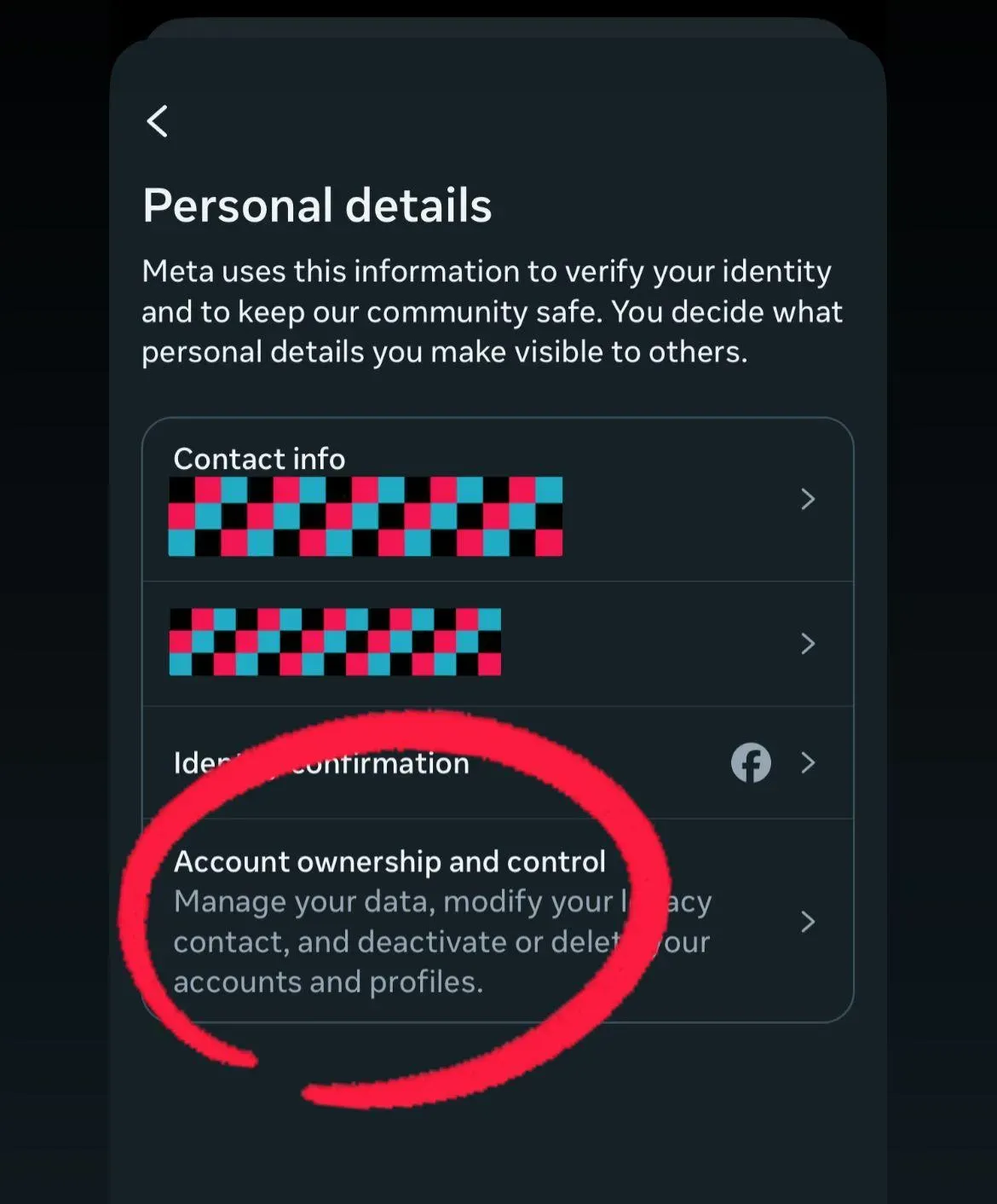 Account ownership and control screen