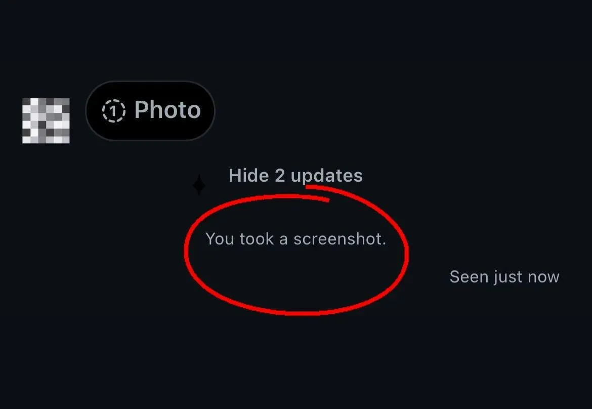 Vanish Mode alert behavior for screenshots