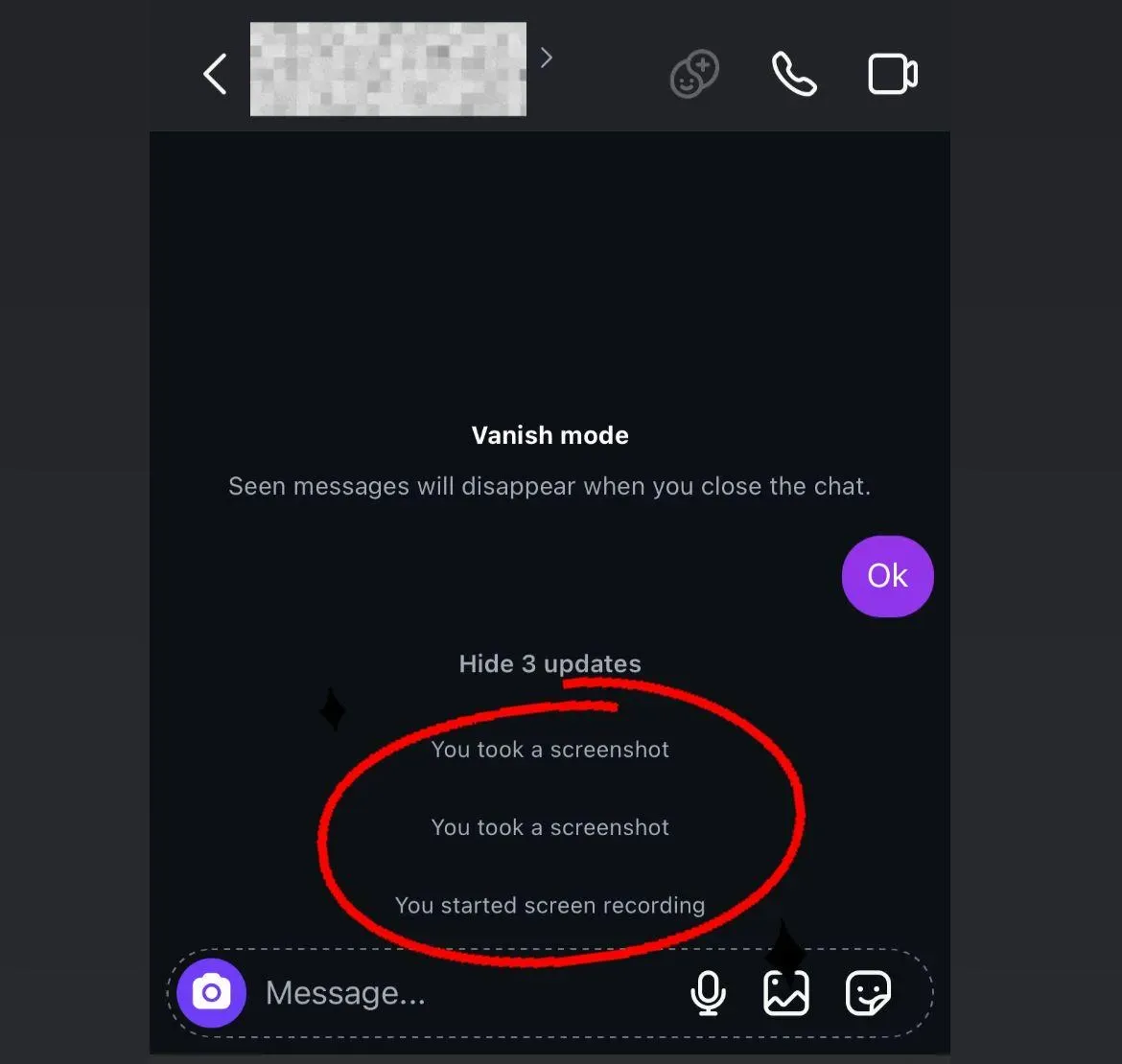 Workarounds like screen recording can still alert in Vanish Mode