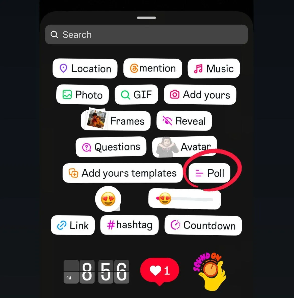 Add your poll or sticker to the story