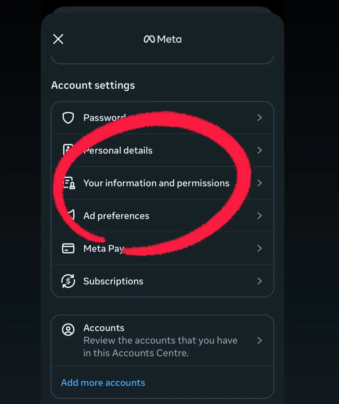 Your information and permissions in Settings